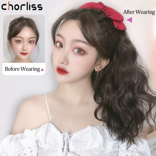 Wholesale 20''Black Brown Long Kinky Curly Wave Synthetic Bowknot Drawetring Ponytail Wrap Clip in Hair Extension For Women